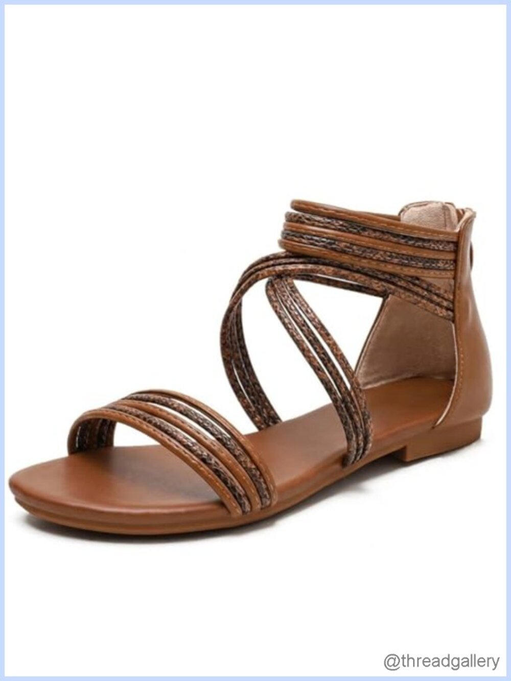PU Leather Braided Gladiator Sandals Flat Open Toe Ankle Strap Beach